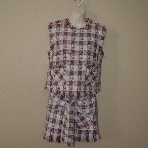 NWOT 38 4 Edward Achour Paris Tweed Sleeveless Crop Swing Top & Skirt Se…